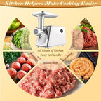 Electric Meat Grinder, Multifunctional Stainless Steel Meat Grinders, 3-Second Fast Meat Grinding with 5 Grinding Plates, 2 Stainless Steel Cutting Blades, 1 Sausage Maker and Kubbe Kit for Kitchen