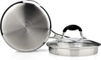 AVACRAFT Tri-Ply Stainless Steel Saucepan with Glass Strainer Lid, Two Side Spouts, Ergonomic Handle, Multipurpose Sauce Pan with Lid, Sauce Pot, Cooking Pot (Tri-Ply Full Body, 2.5 Quart)