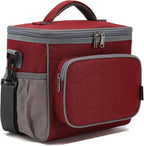 FlowFly Insulated Reusable Lunch Bag Adult Large Lunch Box for Women and Men with Adjustable Shoulder Strap,Front Zipper Pocket and Dual Large Mesh Side Pockets,Red