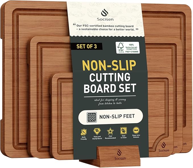 Bamboo Cutting Board Wooden Cutting Boards for Kitchen Non Slip Chopping board with Deep Juice Grooves 03