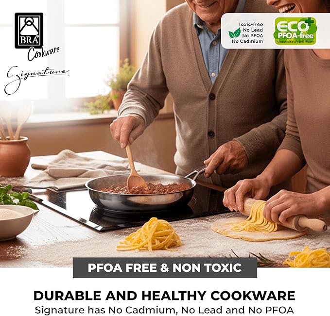 BRA COOKWARE Signature Frying Pan | 9.5 inches Professional Skillet | Stainless Steel Frypan | All Stovetop Compatible - Full Induction Skillet | PFOA Free | w/o Non-Stick Coating | Polished Finish