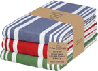Urban Villa KitchenTowels 100% Cotton Pack of 3 Highly Absorbent Quick Drying Super Soft Premium Dish Towels for Kitchen with Hanging Loop Hand & Tea Towels - 20x30 Inch (Multi Color Striped)