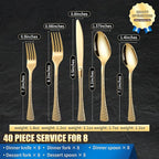 Lemeya Hammered Gold Silverware Set for 8,Stainless Steel 40-Piece Modern Cutlery Set,Mirror Polished Heavy Duty Flatware Set Utensil Set,Knives Spoons and Forks Set,Dishwasher Safe