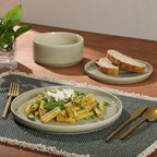 Gibson Elite Solana Coast 12 Piece Stoneware Reactive Glaze (Service for 4) Ceramic Plates and Bowls Modern Shape Embossed Dinnerware Set - Green