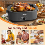 Sunvivi 20-Quart Roaster Oven with Self-Basting Lid, Electric Turkey Roaster Oven with Removable Pan and Rack, Stainless Steel, Grey