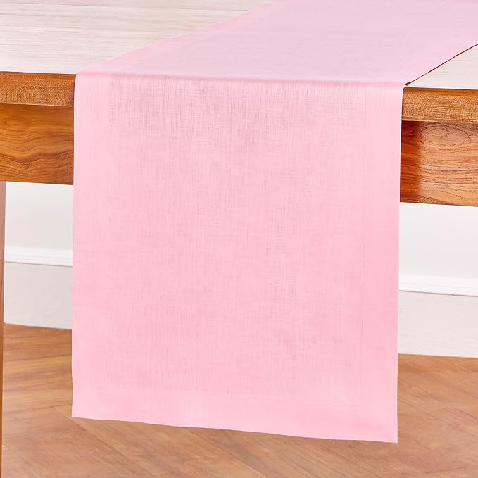 Solino Home Linen Pink Lemonade Table Runner 144 Inches Long - 100% Pure Linen Extra Long Table Runner 14 x 144 Inch for Summer, Halloween - Fete