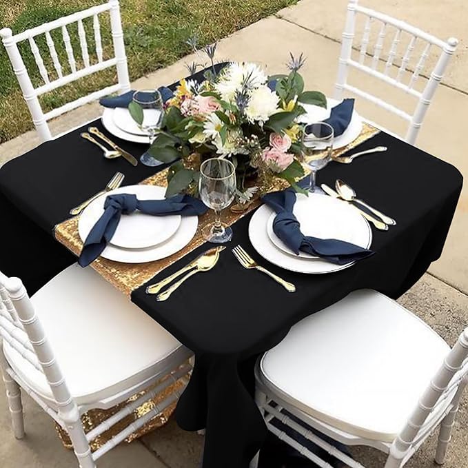 Fitable 6 Pack Black Square Tablecloths - 70 x 70 Inches - Stain Resistant and Reusable Table Clothes, Polyester Fabric Table Covers for Dining, Card Tables, Coffee Tables