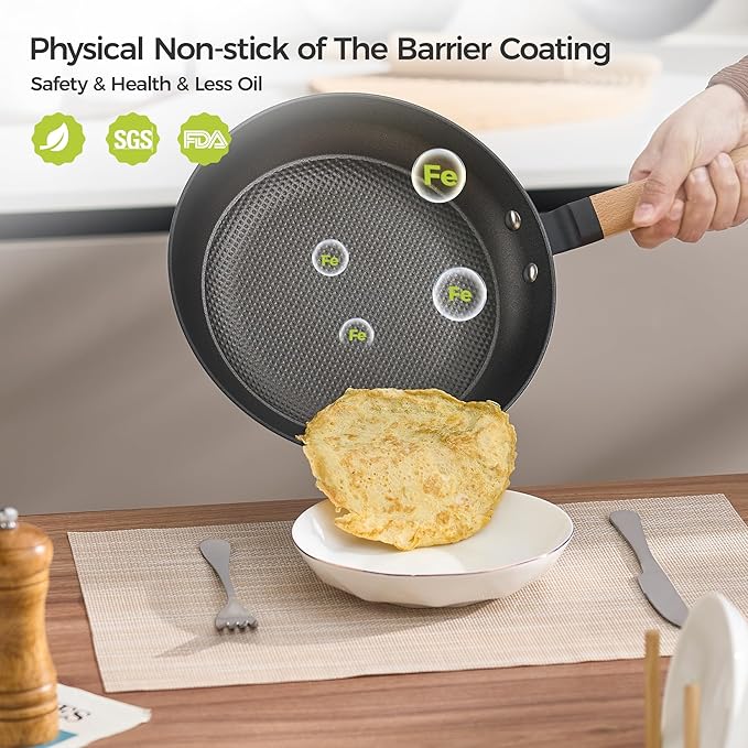 YUTANN Nonstick Frying Pan Set, 8" 10" 12" Ceramic Frying Pans, Pre-seasoned Cast Iron Pan Cookware Set with Removable Handle, Dishwasher Safe, Free of PFAS & PFOA, Compatible with All Stovetops