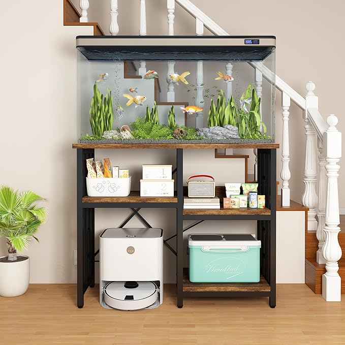 4-Tier Kitchen Baker's Rack with Power Outlet, Mini Fridge & Microwave Oven Stand Table, 5 Tiers Coffee Bar Table, 20-29-37 Gallon Fish Tank Stand, Kitchen Organizer Shelf for Spices, Pots and Pans.