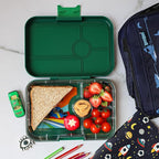 Yumbox Tapas 4-Compartment Bento Lunch Box, Large Size, Perfect for Sandwiches, Eco-friendly, Leakproof (Greenwich Green- Race Cars Tray)