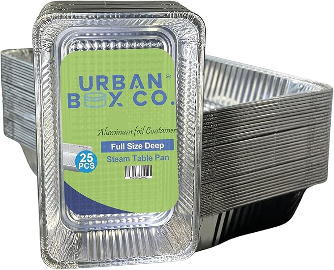 Urban Box Co. Full Size Deep Aluminum Foil Tray - 21x13 Steam Table Chafing Pan, Heavy Duty, Disposable for Restaurants, Caterers. Ideal for Roasting, Cooking (50, No Lid)