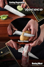 ROCOCO 3PCS Damascus Viking Boning Knife Set for Meat Cutting Deboning Brisket Trimming Fillet knives for Kitchen Camping BBQ Birthday Mothday's Day Gift