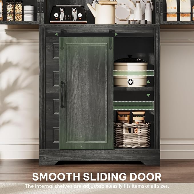 YITAHOME Pantry Cabinet, 71-Inch Tall Freestanding Storage Cabinet with 4 Drawers, Farmhouse Cupboard with Doors Storage, Adjustable Shelves, for Living Room, Dining Room, Gray Oak