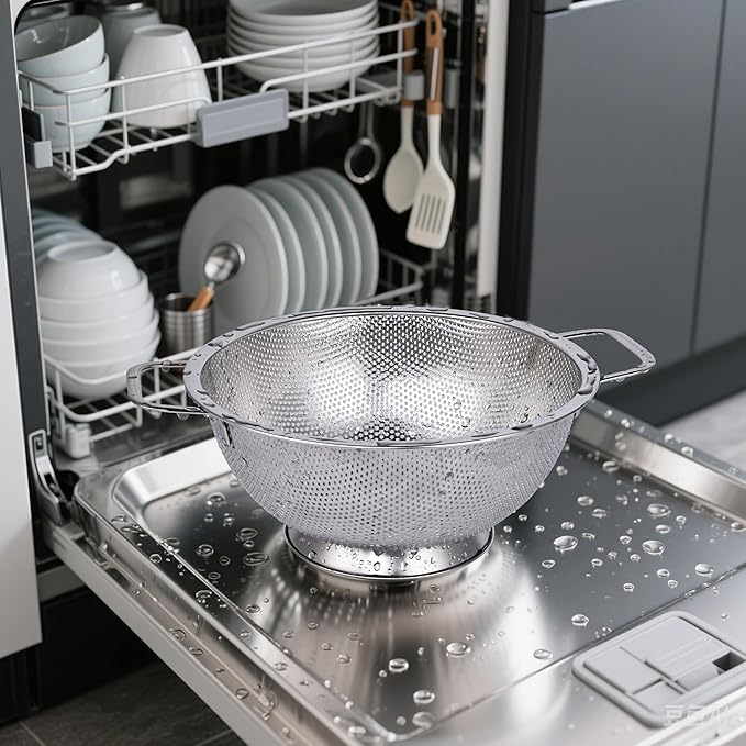 Colander Stainless Steel 3-Quart, Kitchen Strainer for Pasta, Fruits Vegetables, Dishwasher Safe