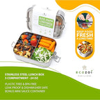 Stainless Steel Lunch Box, Leak Proof Metal Bento Box with 3 Compartments, 24 Oz Bento Box, BPA Free Meal Prep Food Container | Bonus 50 ml Sauce Container