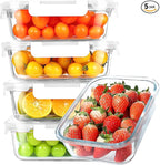 30 oz 5 Pack Glass Meal Prep Containers, Glass Storage Containers with Lids - Dishwahser, Microwave, Oven and Freezer Safe, White