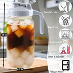 Glass Mason Jar Pitcher With Lid 64 Oz Wide Mouth Sun Tea Jar Half Gallon Cold Hot Water Pitcher 2 Quart Brew Coffee Jug Carafe For Fridge,Lemonade, Beverage,Milk,Juice Container 2 Set