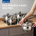 Daniks Modern 11-Piece Stainless Steel Cookware Set with Glass Lids, Includes Saucepan and Frying Pan with Lid, Tri-Ply Bases for Even Heating, Induction Compatible, Dishwasher Safe, Heatproof Handles