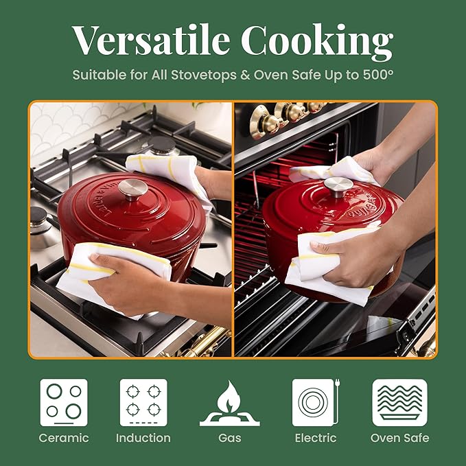 Larder & Vine Enameled Cast Iron Dutch Oven Pot with Lid | Bread Baking | Compatible on All Cooktops & Oven Safe to 500° F | Great for Sourdough Bread | Cabernet