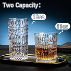 Drinking Glasses, 8 Piece Crystal Glass Cups, Mixed Glassware Set, 4 pcs 13oz Highballs and 4 pcs 11oz Old Fashioned Whiskey Glasses, Great for Cocktail, Whisky and other Beverages