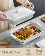 MALACASA Casserole Dish With Lid, 3.4 Quart Baking Dish With Lid, Lasagna Pan Deep Ceramic Bakeware Covered Casserole Dish, Microwave, Oven Safe, Series BAKE-GREY