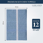 LANE LINEN Kitchen Towels Set - 100% Pure Cotton Dish Towels for Kitchen, Super Absorbent Kitchen Hand Towel, Tea Towels, Soft & Durable Dish Cloths, Pack of 12 – 14”x25”, Indigo