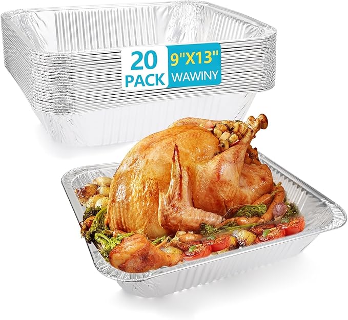9x13 Thickened Aluminum Foil Pans, 20Pack Extra Deep Disposable Aluminum Pans for Roasting, Baking, Cooking, Food Prep, Chafing, Steam Table, Oven, Cake, and Party Catering.