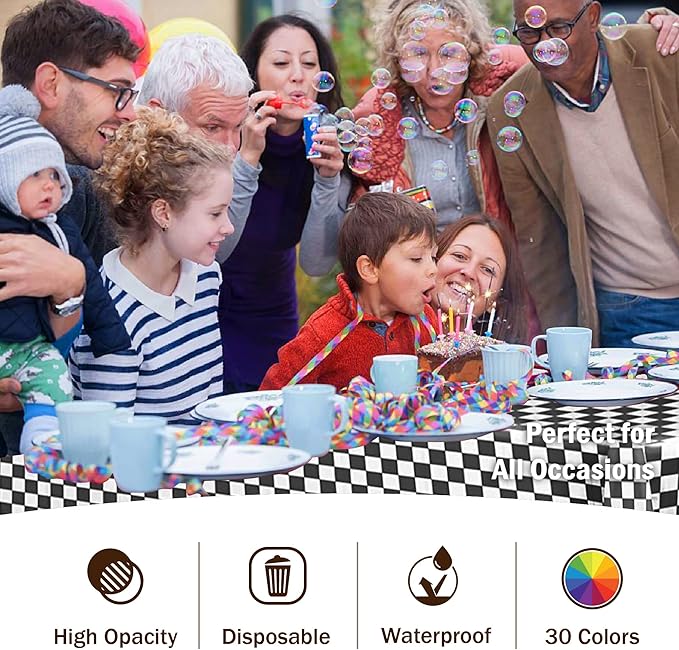 Exquisite Party Solids 12-Pack - Premium Plastic Tablecloth 54in. x 108in. Rectangle Table Cover - Checkered