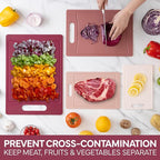 COOK WITH COLOR Non-Slip Cutting Board Set – Kitchen Essentials with Easy Grip Handle for Meat, Veggies, and Fruits, 4 Cutting Boards, Rose