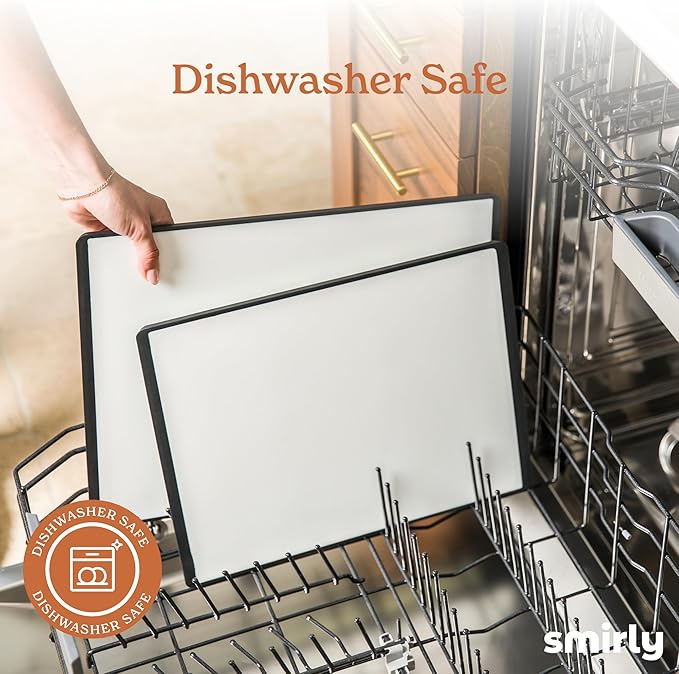 SMIRLY Plastic Cutting Board Set 3 Pieces, Non-Slip Dishwasher Safe Chopping Boards for Kitchen, Black & White