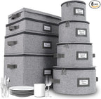 HOMELUX THEORY Hard Shell China Storage Containers, 8pc Light Gray Mug & Plate Storage Box, Kitchen Storage Bins With Lids, Heavy Duty Moving Box with Handles for Dishes, Silverware, Cup & Mug