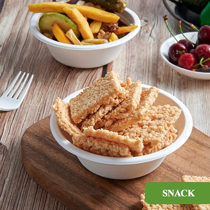 Vplus 200 Pack 12 OZ Paper Bowls, Disposable Compostable Bowls Bulk, Eco-friendly Bagasse Bowls, Heavy-duty Bowls Perfect for Milk Cereals, Snacks, Salads