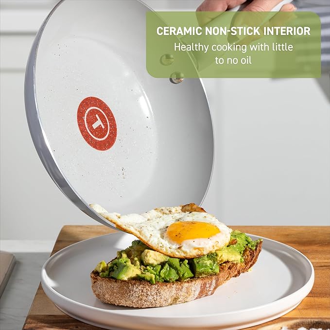 T-Fal Refresh Ceramic Pots and Pans Set, Nonstick Cookware, 20-Piece, Oven Safe to 350°F, Ceramic Cookware Set, Stockpot, Griddle, Frying Pans, Utensils, Dusty Rose