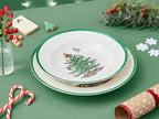 Spode Christmas Tree 9" Soup Plate (Set of 4) - Stoneware Soup Bowls with Festive Tree Design & Green Rim, Ideal for Serving Soup, Pasta, Salad - Microwave & Dishwasher Safe Holiday Dinnerware