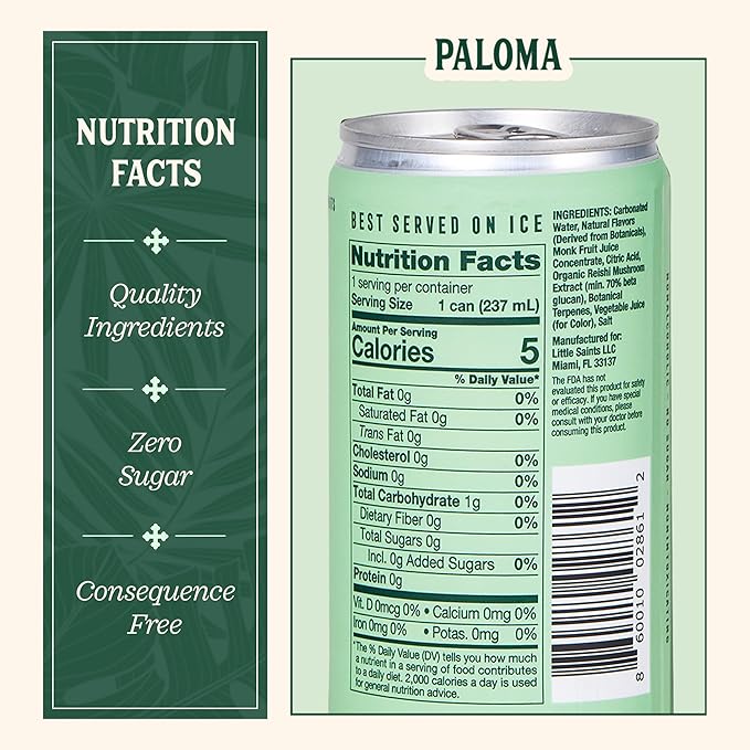 Little Saints Mocktails Non Alcoholic Drinks, Paloma (12 Pack) - Plant-Based & Alcohol-Free Paloma Cocktail Mixers - Sugar-Free Ready-to-Drink Sparkling Beverage for Parties & Celebrations, 8 Oz Cans