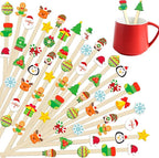 120 Pcs Christmas Wooden Coffee Stirrers Xmas Wood Coffee Stir Sticks Christmas Disposable Drink Stirring Sticks for Beverage Hot Chocolate Holiday Party Decor Restaurant Home Office Cafe, 20 Styles