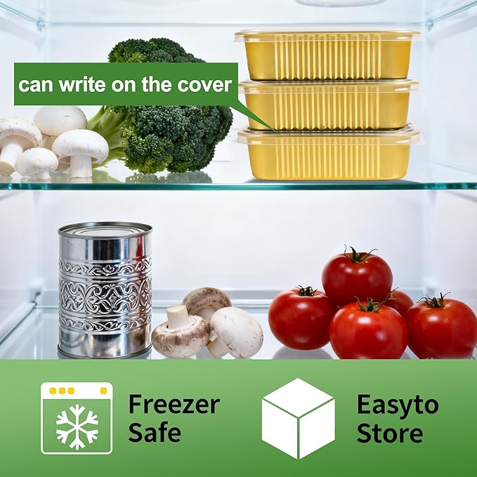 7.2"×5"×2.2" - 40 Pack 2 LB/32oz Gold Aluminum Foil Pans with Lids Heavy Duty, Foil Food Containers with Lids, Tin Foil Pans for Baking, Meal Prep, Freezer, Heating and Takeout