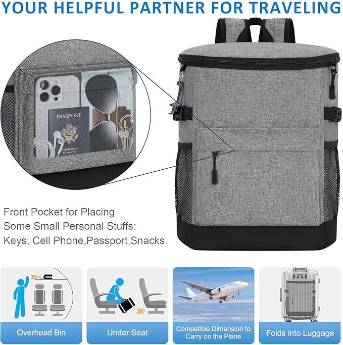 Cooler Backpack 33 Cans Backpack Coolers Insulated Leak Proof Soft Beach Cooler Bag for Men Women Ice Chest Backpack Camping Hiking Picnic Travel Cooler Lunch Backpack