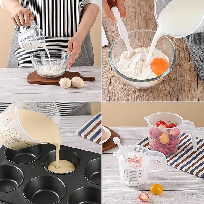 Plastic Measuring Cup,3 Pack 4/2/1 Cup Clear Measuring Cups,Stackable Heat-resistant Cup Set with Handle Grip and Spout for Baking,Powder,Liquid