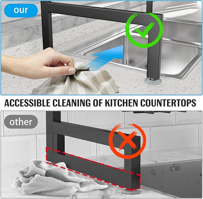 SNSLXH［2-Tier 4 Baskets］Over The Sink Dish Drying Rack, 24.8"-35.4", Large Sink Rack for Kitchen, Extensible and Adjustable, Saving Kitchen Space