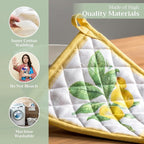 Maison d' Hermine Pot Holders 100% Cotton Heat Resistant Potholders 8" x 8" Hot Pads with Loop BBQ, Cooking, Baking, Grilling, Kitchen, Handling Hot Pans Spring/Summer (Pack of 1, Limoncello)