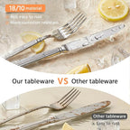 KINGSTONE Silverware Set, 18/10 Stainless Steel Flatware Set - Roman Column Embossed Thick Handle, for Wedding, Home, Restaurant, Camping and Party, Mirror Polish & Dishwasher Safe (10-Piece)
