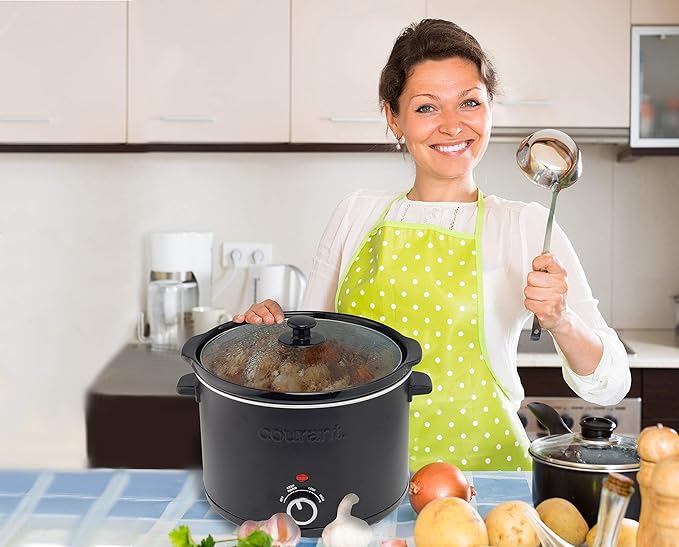 Courant Slow Cooker 5.5 Quart Crock, with Easy Cooking Options, Dishwasher Safe Pot and Glass Lid, Matte Black