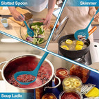 TeamFar Silicone Cooking Utensils Set of 6, Kitchen Utensils Set, Includes Ladle Slotted Turner for Non-stick Cookware, Healthy & One-Piece, Non-Scratch & Heat Resistant, Dishwasher Safe, Dark Blue