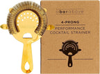 A Bar Above 4-Prong Cocktail Strainer, Stainless Steel Strainer with High-Density Spring for Smooth Drink Pouring, Fits Boston Shakers and Mixing Glasses, Bar Accessories, Gold