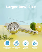 Lemon Squeezer Stainless Steel - Heavy Duty Solid Metal Squeezer Bowl - Large Manual Citrus Press Juicer and Lime Squeezer - 2 in 1 hand Juicer - Store Juice -No Splashing (Silver)