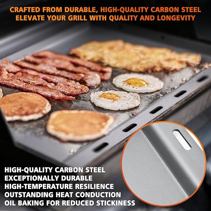 7637 Full-Size Griddle Insert for Weber Spirit I & II 200 Series Gas Grills, Carbon Steel Griddle E210 E220 E215 S210 S220, Flat Top Griddle for Weber, Outdoor Indoor Griddle with Removable Handles