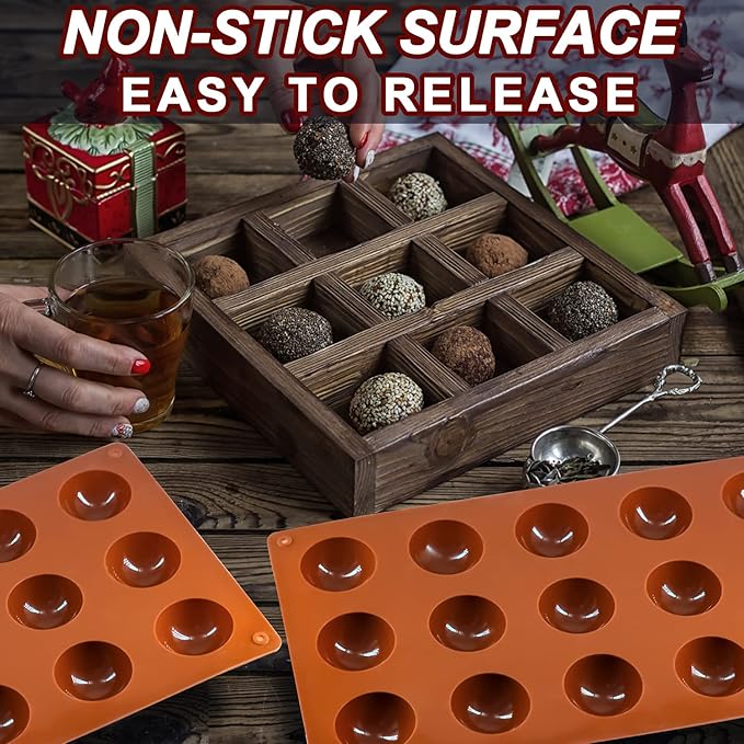 Small 15-Cavity Semi Sphere Silicone Molds Non-Stick,2 Packs Half Sphere Silicone Baking Molds for Making Jelly, Chocolates and Cake