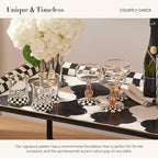 MACKENZIE-CHILDS Tumbler Glasses, Elegant Drinkware, Glasses with Gold Rim, 8 Ounces, Set of 2, Black-and-White Courtly Check