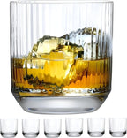 NUDE Whiskey Glasses Set of 6 DOF – 10.75 oz Premium Lead-Free Crystal Old Fashioned Rocks Glasses for Whisky, Scotch & Bourbon – Etched Linear Pattern, Dishwasher Safe Barware